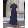 Zeagoo Summer Dresses for Women 2026 Maxi Dresses Vacation Sundress Short Sleeve Casual Sundresses Split Dress with Pockets(Blue)