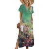 Zeagoo Summer Dresses for Women 2026 Maxi Dresses Vacation Sundress Short Sleeve Casual Sundresses Split Dress with Pockets(Floral-cx322)