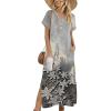 Zeagoo Summer Dresses for Women 2026 Maxi Dresses Vacation Sundress Short Sleeve Casual Sundresses Split Dress with Pockets(Floral-sf312)