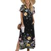 Zeagoo Summer Dresses for Women 2026 Maxi Dresses Vacation Sundress Short Sleeve Casual Sundresses Split Dress with Pockets(Floral-wf120)