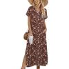 Zeagoo Summer Dresses for Women 2026 Maxi Dresses Vacation Sundress Short Sleeve Casual Sundresses Split Dress with Pockets(Floral-xh267)