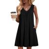 Zeagoo Summer Dresses for Women 2026 Sleeveless Dress V Neck Tank Dress Pleated Floral Tshirt Sundresses with Pockets(Black)