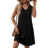 Zeagoo Summer Dresses for Women 2026 Sleeveless Dress V Neck Tank Dress Pleated Floral Tshirt Sundresses with Pockets(Black)