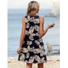 Zeagoo Summer Dresses for Women 2026 Sleeveless Dress V Neck Tank Dress Pleated Floral Tshirt Sundresses with Pockets(Black- Khaki Leaf)