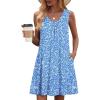 Zeagoo Summer Dresses for Women 2026 Sleeveless Dress V Neck Tank Dress Pleated Floral Tshirt Sundresses with Pockets(Blue Floral)