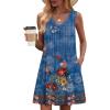 Zeagoo Summer Dresses for Women 2026 Sleeveless Dress V Neck Tank Dress Pleated Floral Tshirt Sundresses with Pockets(Blue Floral Print)