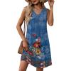 Zeagoo Summer Dresses for Women 2026 Sleeveless Dress V Neck Tank Dress Pleated Floral Tshirt Sundresses with Pockets(Blue Floral Print)