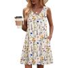 Zeagoo Summer Dresses for Women 2026 Sleeveless Dress V Neck Tank Dress Pleated Floral Tshirt Sundresses with Pockets(Floral-3)