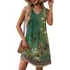 Zeagoo Summer Dresses for Women 2026 Sleeveless Dress V Neck Tank Dress Pleated Floral Tshirt Sundresses with Pockets(Green Floral)