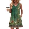 Zeagoo Summer Dresses for Women 2026 Sleeveless Dress V Neck Tank Dress Pleated Floral Tshirt Sundresses with Pockets(Green Floral)