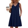 Zeagoo Summer Dresses for Women 2026 Sleeveless Dress V Neck Tank Dress Pleated Floral Tshirt Sundresses with Pockets(Navy Blue)