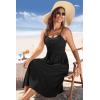 Zeagoo Women 2026 Summer Adjustable Spaghetti Strap Sundress Casual Ruched Floral V Neck Midi Flowy Beach Dress with Pockets(Black)