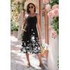 Zeagoo Women 2026 Summer Adjustable Spaghetti Strap Sundress Casual Ruched Floral V Neck Midi Flowy Beach Dress with Pockets(Black Floral)