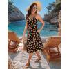 Zeagoo Women 2026 Summer Adjustable Spaghetti Strap Sundress Casual Ruched Floral V Neck Midi Flowy Beach Dress with Pockets(Black Orange Floral)