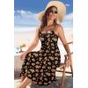 Zeagoo Women 2026 Summer Adjustable Spaghetti Strap Sundress Casual Ruched Floral V Neck Midi Flowy Beach Dress with Pockets(Black Orange Floral)