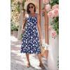 Zeagoo Women 2026 Summer Adjustable Spaghetti Strap Sundress Casual Ruched Floral V Neck Midi Flowy Beach Dress with Pockets(Blue White Floral)
