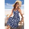 Zeagoo Women 2026 Summer Adjustable Spaghetti Strap Sundress Casual Ruched Floral V Neck Midi Flowy Beach Dress with Pockets(Blue White Floral)