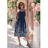 Zeagoo Women 2026 Summer Adjustable Spaghetti Strap Sundress Casual Ruched Floral V Neck Midi Flowy Beach Dress with Pockets(Navy Blue Floral)