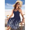 Zeagoo Women 2026 Summer Adjustable Spaghetti Strap Sundress Casual Ruched Floral V Neck Midi Flowy Beach Dress with Pockets(Navy Blue Floral)