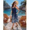 Zeagoo Women 2026 Summer Adjustable Spaghetti Strap Sundress Casual Ruched Floral V Neck Midi Flowy Beach Dress with Pockets(Navy Blue Floral)