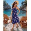 Zeagoo Women 2026 Summer Adjustable Spaghetti Strap Sundress Casual Ruched Floral V Neck Midi Flowy Beach Dress with Pockets(Navy Floral)