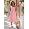 Zeagoo Women 2026 Summer Adjustable Spaghetti Strap Sundress Casual Ruched Floral V Neck Midi Flowy Beach Dress with Pockets(Pink Polka Dots)