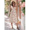 Zeagoo Women 2026 Summer Adjustable Spaghetti Strap Sundress Casual Ruched Floral V Neck Midi Flowy Beach Dress with Pockets(Pink White Floral)