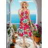 Zeagoo Women 2026 Summer Adjustable Spaghetti Strap Sundress Casual Ruched Floral V Neck Midi Flowy Beach Dress with Pockets(Red Floral)