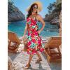 Zeagoo Women 2026 Summer Adjustable Spaghetti Strap Sundress Casual Ruched Floral V Neck Midi Flowy Beach Dress with Pockets(Red Floral)