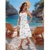 Zeagoo Women 2026 Summer Adjustable Spaghetti Strap Sundress Casual Ruched Floral V Neck Midi Flowy Beach Dress with Pockets(White Floral)