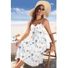 Zeagoo Women 2026 Summer Adjustable Spaghetti Strap Sundress Casual Ruched Floral V Neck Midi Flowy Beach Dress with Pockets(White Floral)
