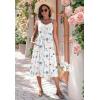 Zeagoo Women 2026 Summer Adjustable Spaghetti Strap Sundress Casual Ruched Floral V Neck Midi Flowy Beach Dress with Pockets(White Floral)
