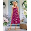 Zeagoo Women 2026 Summer Adjustable Spaghetti Strap Sundress Casual Ruched Floral V Neck Midi Flowy Beach Dress with Pockets(Wine Red Floral)