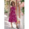 Zeagoo Women 2026 Summer Adjustable Spaghetti Strap Sundress Casual Ruched Floral V Neck Midi Flowy Beach Dress with Pockets(Wine Red Floral)