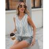 Zeagoo Women Eyelet Tank Tops Sleeveless Shirts V Neck Cute Summer Top Loose Fit Camisole S-XXL(Gray White Stripe)
