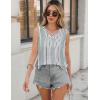 Zeagoo Women Eyelet Tank Tops Sleeveless Shirts V Neck Cute Summer Top Loose Fit Camisole S-XXL(Gray White Stripe)