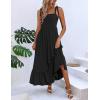 Zeagoo Women Summer Maxi Dress with Pockets 2025 Spaghetti Strap Sundress Casual Flowy Boho Dress Floral Tiered Beach Dress(A-black)