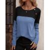 Zeagoo Women Waffle Knit Shirts Long Sleeve Colorblock Tee Button Detail Tunics(Black+blue)