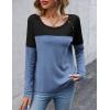 Zeagoo Women Waffle Knit Shirts Long Sleeve Colorblock Tee Button Detail Tunics(Black+blue)