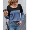 Zeagoo Women Waffle Knit Shirts Long Sleeve Colorblock Tee Button Detail Tunics(Black+blue)