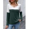 Zeagoo Women Waffle Knit Shirts Long Sleeve Colorblock Tee Button Detail Tunics(Deep Green)