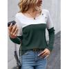 Zeagoo Women Waffle Knit Shirts Long Sleeve Colorblock Tee Button Detail Tunics(Deep Green)