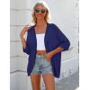 Zeagoo Womens 2026 Lightweight Crochet Cardigan Sweaters Open Front 3/4 Sleeve Knit Kimono Summer Boho Cover Up(Dark Blue)