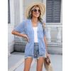 Zeagoo Women’s 2026 Summer Short Sleeve Crochet Cardigan V Neck Cropped Lightweight Button up Bolero Shrug Sweater(Light Blue)