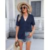 Zeagoo Women’s 2026 Summer Short Sleeve Crochet Cardigan V Neck Cropped Lightweight Button up Bolero Shrug Sweater(Navy Blue)