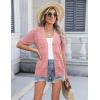 Zeagoo Women’s 2026 Summer Short Sleeve Crochet Cardigan V Neck Cropped Lightweight Button up Bolero Shrug Sweater(Pink)