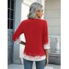 Zeagoo Womens Blouse Casual 3/4 Length Sleeve V Neck Basic T-Shirts Spring Summer Cute Tunic Tops Business Work Tees(Christmas Red-sd489)