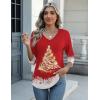 Zeagoo Womens Blouse Casual 3/4 Length Sleeve V Neck Basic T-Shirts Spring Summer Cute Tunic Tops Business Work Tees(Christmas Red-sd489)