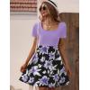 Zeagoo Womens Casual Dress Floral Patchwork Summer Dress Square Neck Short Sleeve A Line Flowy Swing Mini Dress with Pockets(Pat5)