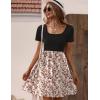 Zeagoo Womens Casual Dress Floral Patchwork Summer Dress Square Neck Short Sleeve A Line Flowy Swing Mini Dress with Pockets(Pat9)